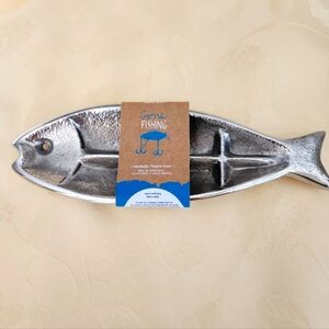 West Elm Gone Fishing Silver Catchall Tray NWT